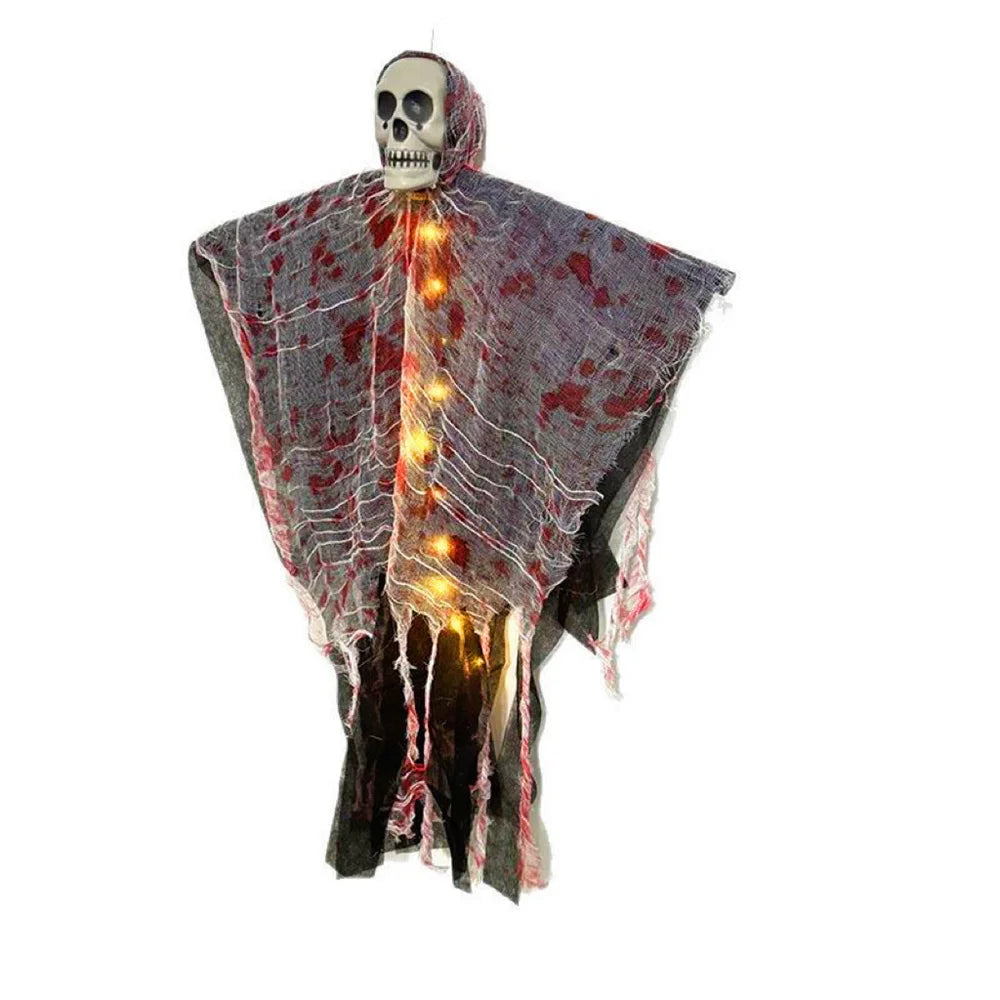 Crâne suspendu pour fête d'halloween, squelette fantôme, ornement, accessoires d'horreur, décorations de maison hantée avec lumière, décorations extérieures