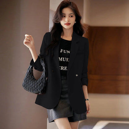 Vestes élégantes imbibées pour femmes, vêtements pour femmes, blazer chic coréen, manteau à manches longues, bouton sur mesure, monochromatique, haut féminin, printemps, automne, nouveau