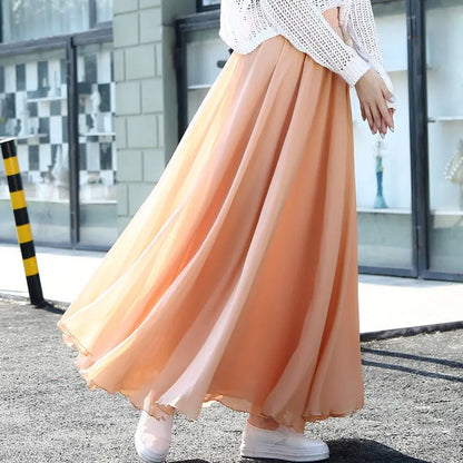 2025 printemps jupe 3 couches en mousseline de soie jupes longues pour femmes élégant décontracté taille haute Boho plage Maxi jupes Saias Femme 80/90/100 cm
