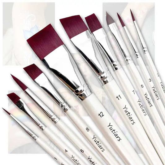 Ensemble de pinceaux de peinture d'artiste professionnel, manche blanc, poils en Nylon, pinceaux plats et coudés pour la peinture du visage, aquarelle, 10 pièces