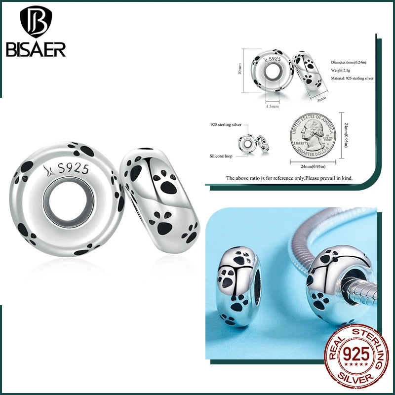 BISAER 925 en argent Sterling mignon chien breloque perle teckel animal de compagnie pendentif platine plaqué ajustement femmes Bracelet à bricoler soi-même bijoux fins