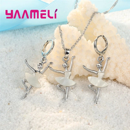 Ensemble de Colliers et Boucles d'Oreilles de Ballet en Argent Sterling 925, Accessoire de ix, à la Mode, pour Femme