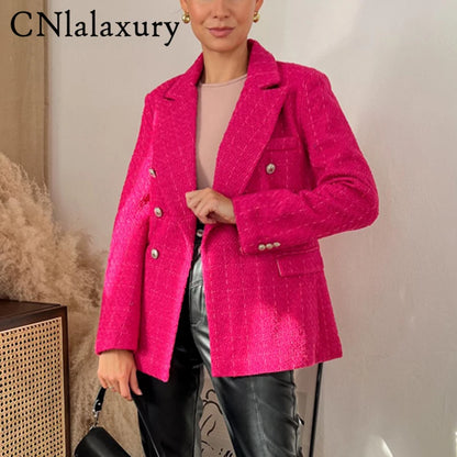 CNlalaxury-Blazer en tweed à double boutonnage pour femme, manteau de trajet avec poche, manches longues, décontracté, printemps, automne, 2024