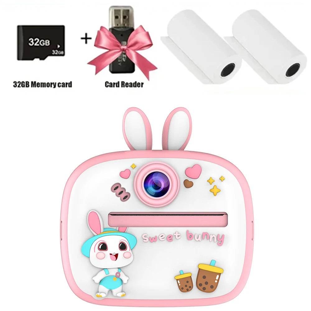 Appareil photo numérique pour enfants impression instantanée pour enfants impression thermique lapin caméra impression Photo instantanée caméra vidéo jouets + 32G mémoire C