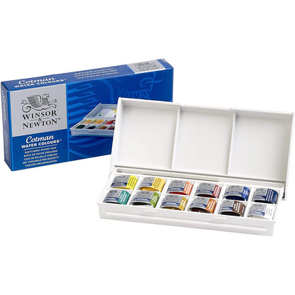 Winsor & Newton Cotman Portable voyage 12 couleurs solide aquarelle peinture croquis demi-casseroles Palette aquarelle pinceau Acuarela