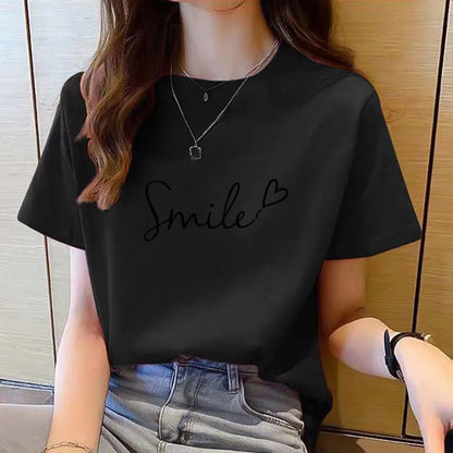 T-shirt à manches courtes pour femmes, col rond, mode coréenne, imprimé de médicaments
