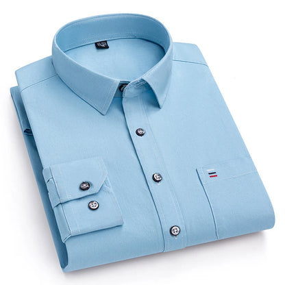 Nouveau 100% pur coton hommes chemises manches longues couleur unie doux coupe régulière chemise décontractée poche Social Blouse hommes vêtements S-7XL
