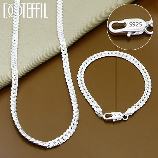 DOTEFFIL 925 argent Sterling 8/16/18/20/22/24 pouces 6mm chaîne latérale collier Bracelet pour femme hommes mode charme bijoux de mariage