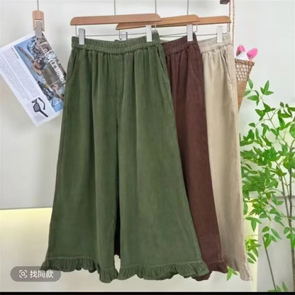 2025 coréen velours côtelé épais jambe large femmes automne hiver bureau dame droite mode tout-match pantalons décontractés pantalons vêtements