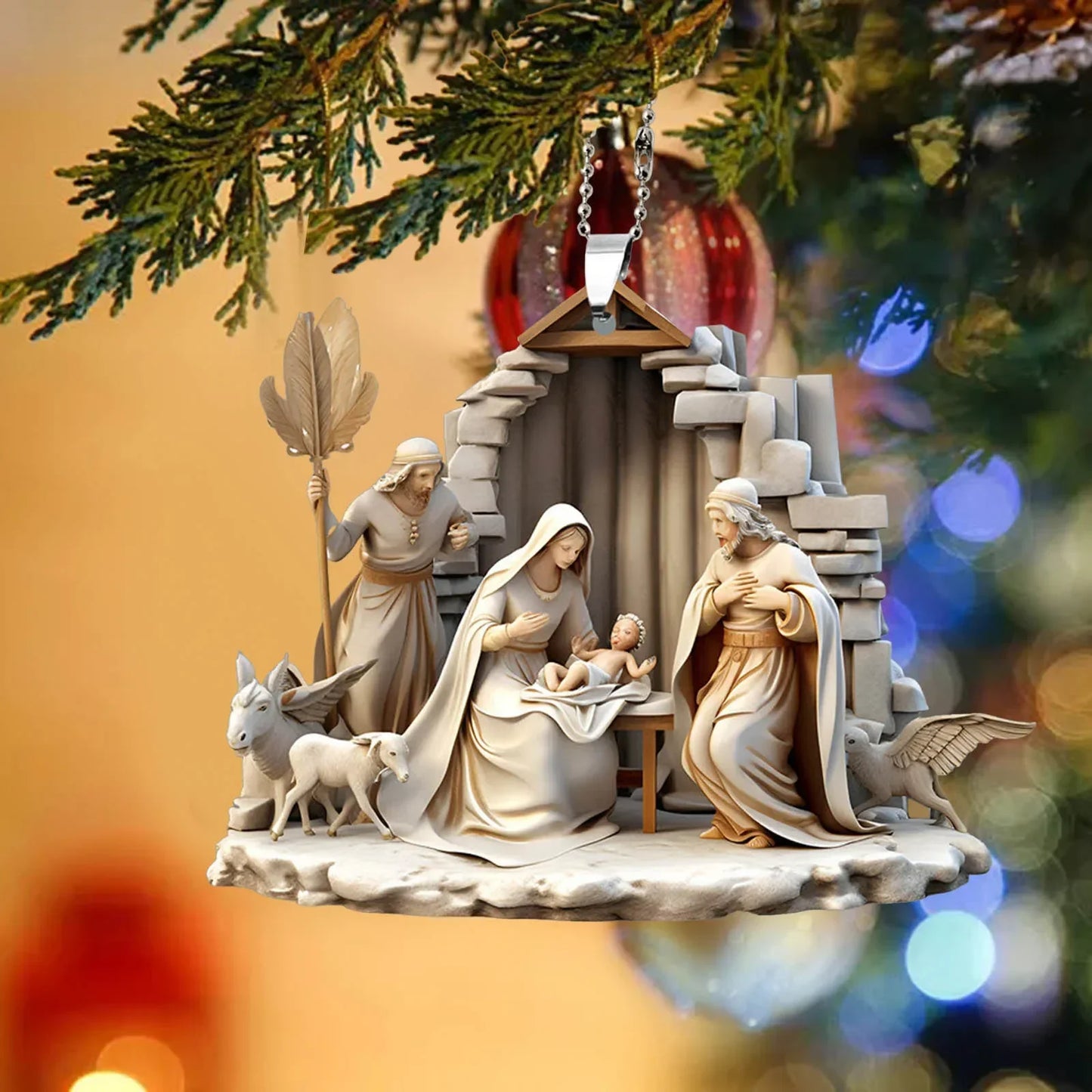 Pendentif arbre de noël jésus, ornement, scène de prière familiale, pendentif de voiture de couleur vive, décorations pour la maison