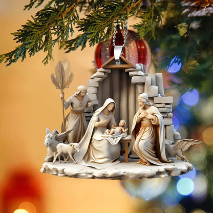 Pendentif arbre de noël jésus, ornement, scène de prière familiale, pendentif de voiture de couleur vive, décorations pour la maison