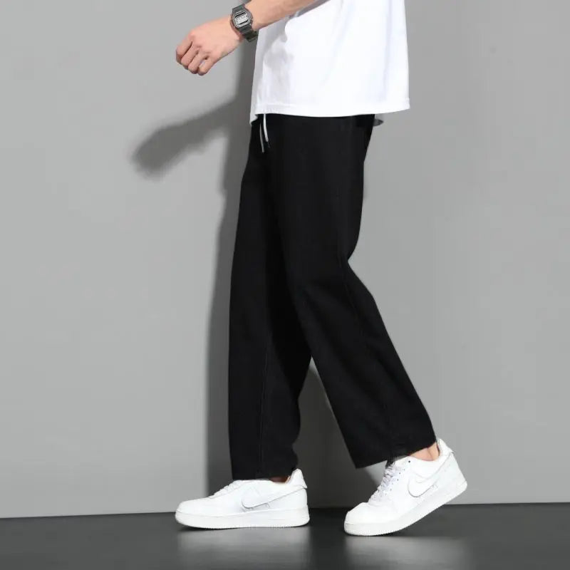 Jean de dehors Coréen pour Homme, Pantalon Droit Décontracté, Couleur Unie, Taille artificiel astique, Proximité, Poches Wstring, Polyvalent, Jambes Larges