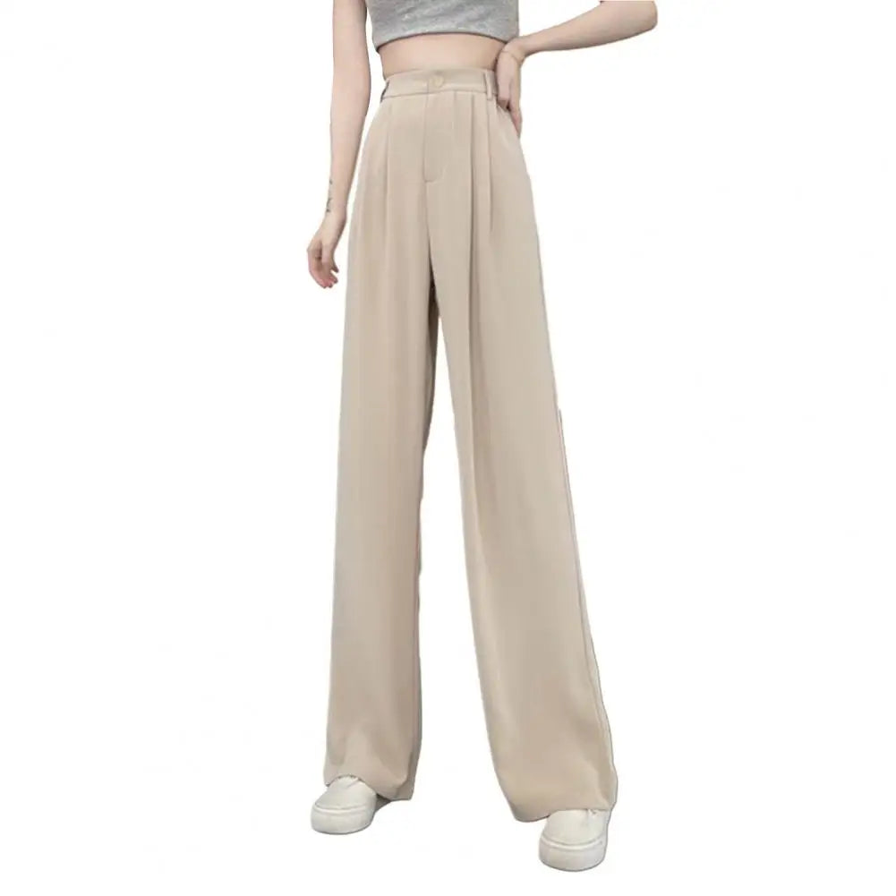 Pantalon de costume pour femmes, Style coréen, taille haute, jambes larges, poches inclinées, pantalon de bureau ample, pantalon de costume d'affaires décontracté