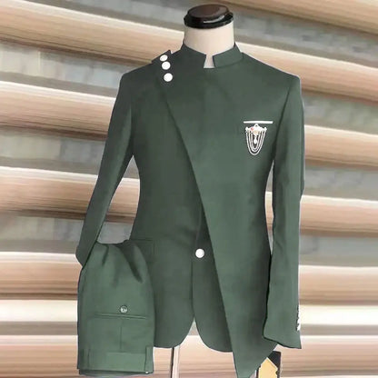 Costume européen et américain pour hommes, grande taille, col montant et col incliné, robe d'affaires, Banquet, Cocktail, robe d'hébergement, ensemble deux pièces