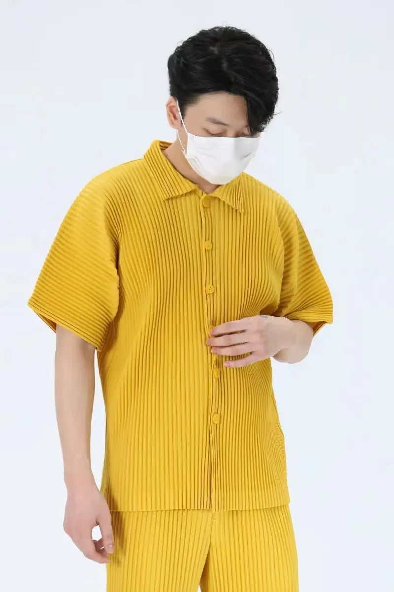 Chemise Plissée à Manches Courtes pour Homme, Cardigan Décontracté, Section Fine, Printemps Été 2024