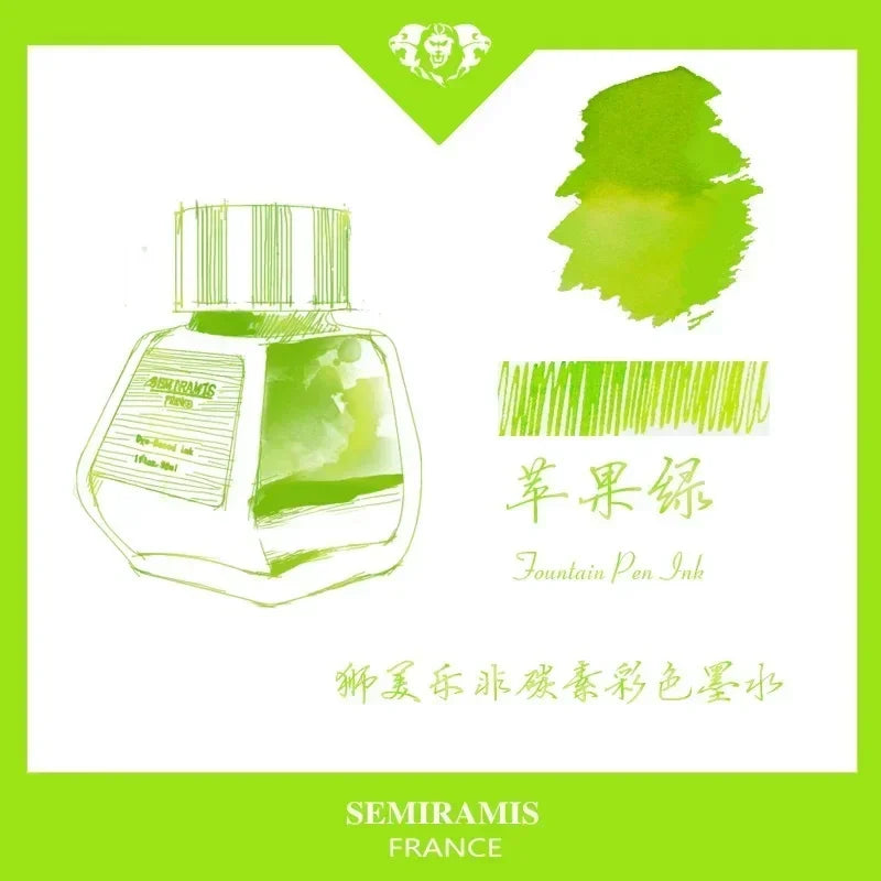 SEMIRAMIS 25 couleurs 30 ml  encre stylo plume sans carbone