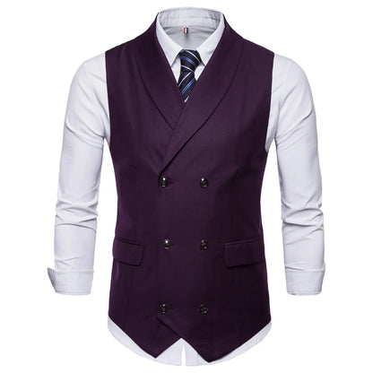 # 4822 hommes costume gilet couleur unie robe gilet mâle Double boutonnage gilet coupe ajustée formel sans manches hommes gilets grande taille 4XL