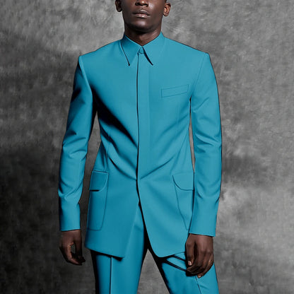 Costumes sur mesure col montant smoking Gentleman couleur unie tenue homme costume ensemble 2 pièces intelligent décontracté quotidien bureau mâle vêtements