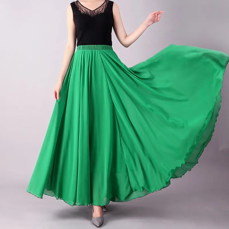 2025 printemps jupe 3 couches en mousseline de soie jupes longues pour femmes élégant décontracté taille haute Boho plage Maxi jupes Saias Femme 80/90/100 cm