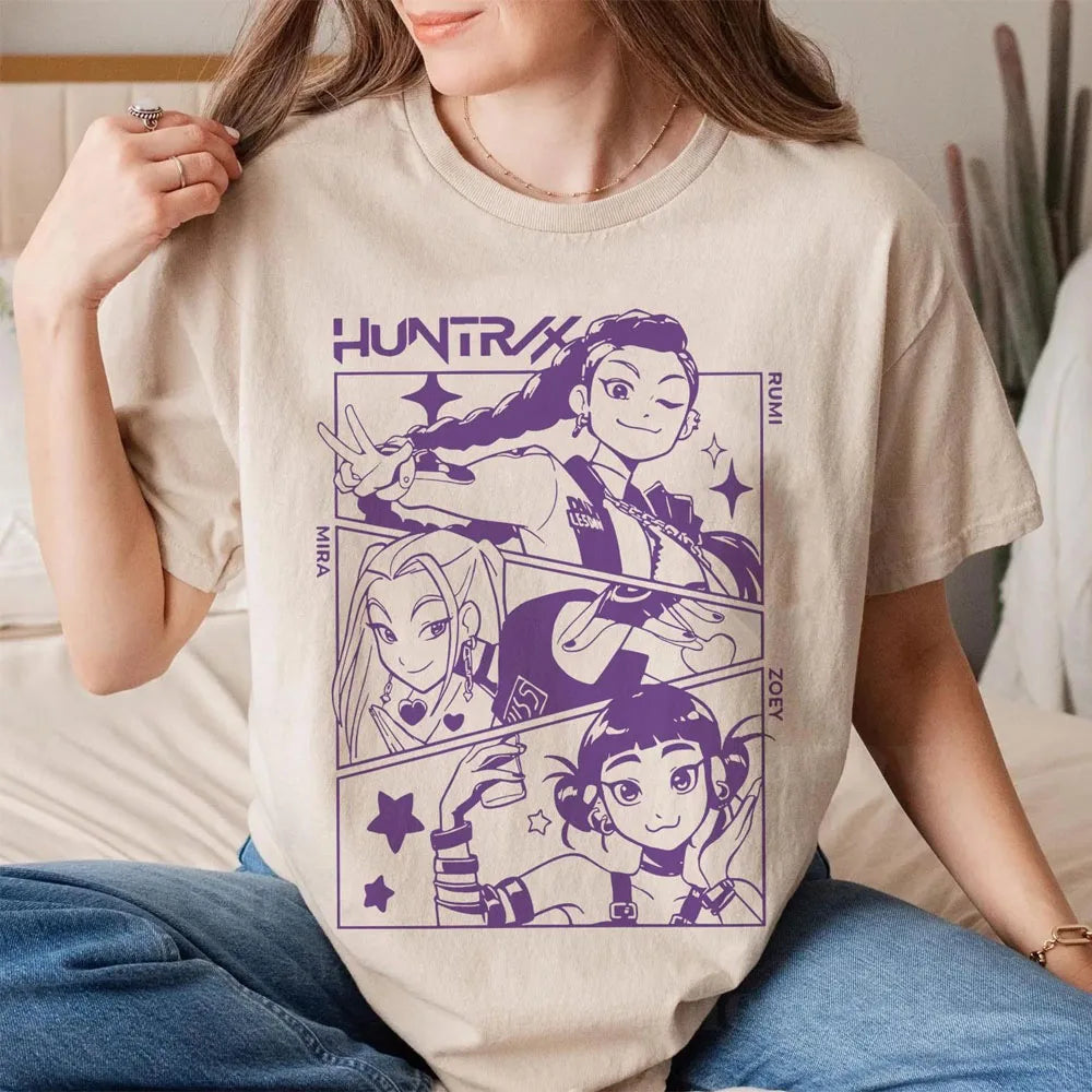 HUNTRIX K-pop Demon Hunter Anime T-shirt imprimé Harajuku col rond chemise décontractée Fans cadeau été Y2K femmes hommes vêtements chauds