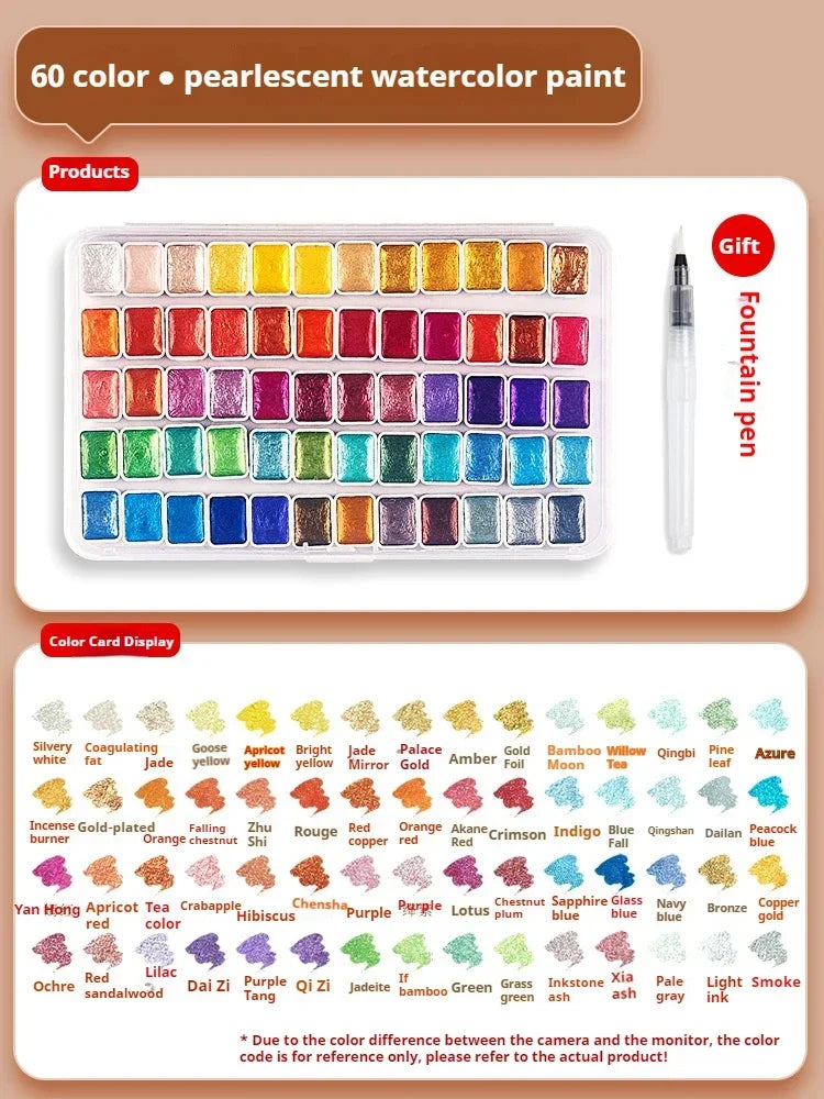 Ensemble de peinture d'interconnexion solide nacré, pigments d'interconnexion scintillants pour le dessin, la peinture, l'écriture, l'art, les fournitures scolaires, 12-60 couleurs