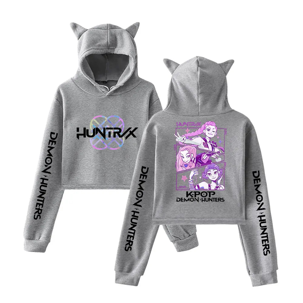 KPop Demon Hunters Huntrix Team Sweat à capuche avec oreilles de chat pour femme – Sweat-shirt avec graphique de dessin animé pour les fans d'anime, de K-Pop et de films