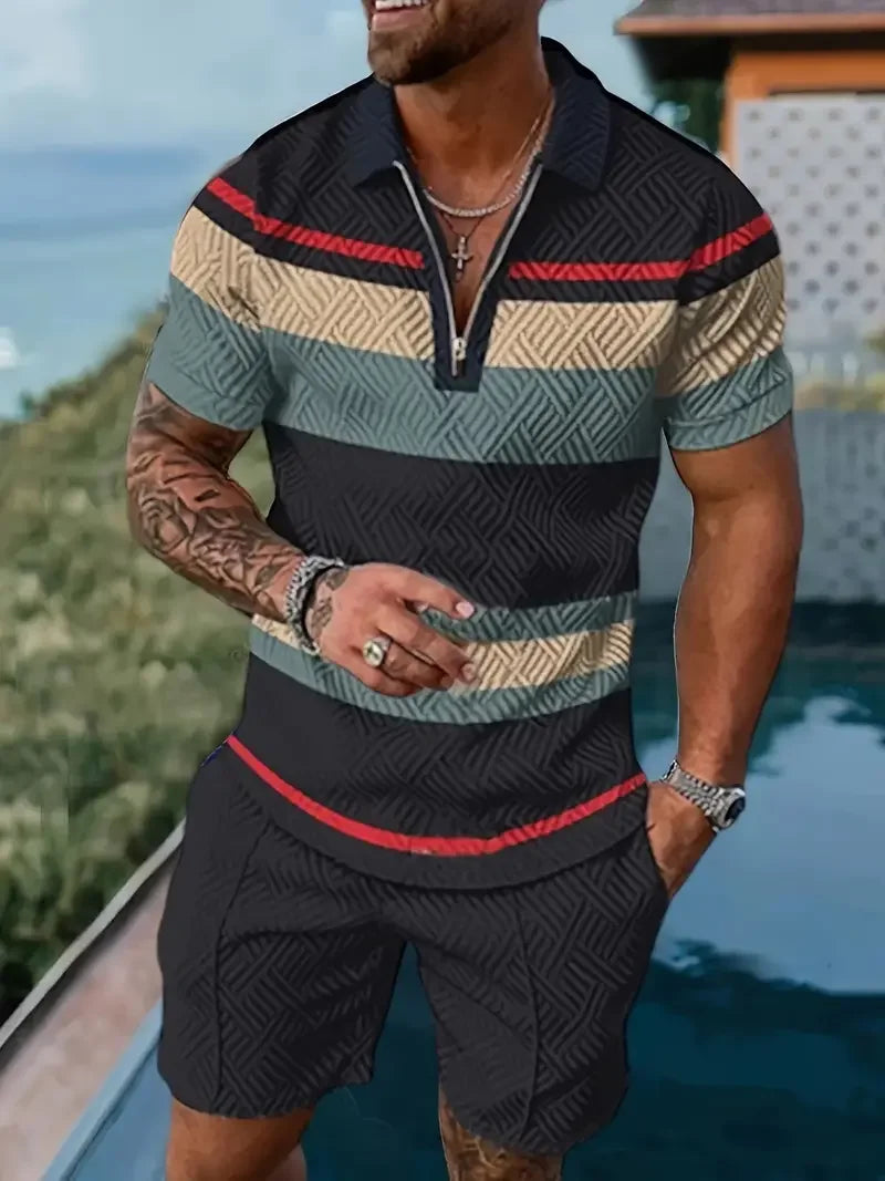 Polo et short College en 3D pour hommes, motif ethnique rétro, fermeture éclair, vêtements de rue décontractés, mode, nouveau, 2 pièces