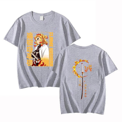 Nouveau Anime Rengoku Kyoujurou T-shirt unisexe à manches courtes col rond été motif décontracté impression T-shirt haut T-shirt