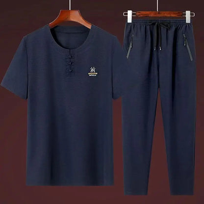 Ensemble Hanfu Brodé en Lin pour Homme, Style Chinois, Trempé, Tang Kung Fu Traditionnel, Tapiercing, Pantalon d'Été en Coton