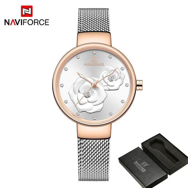 NAVIFORCE-Montre-bracelet  en maille pour femme, bracelet en acier inoxydable,
