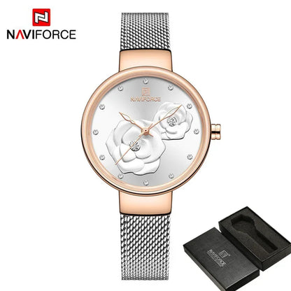 NAVIFORCE-Montre-bracelet  en maille pour femme, bracelet en acier inoxydable,
