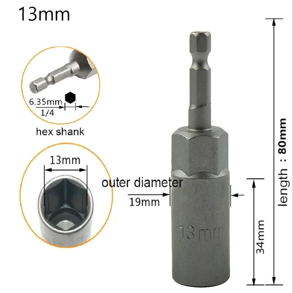 Tournevis à écrou magnétique à douille à percussion, clé hexagonale de 1/4 pouces, adaptateur de foret, douille d'entraînement 5.5/6/7/8/9/10/11/12/13/14/15/16/17/18/19mm