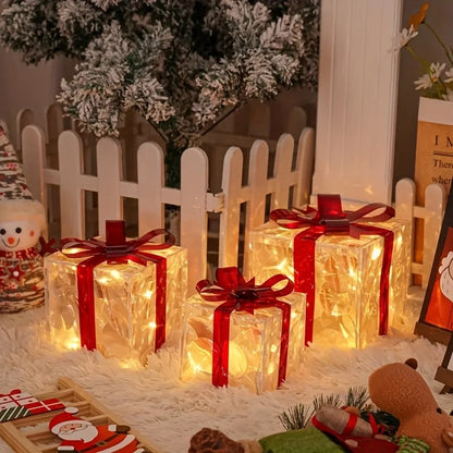 Trois ensembles de lumières décoratives lumineuses et exquises de noël, boîte-cadeau et luminaire détachables, décorations de noël