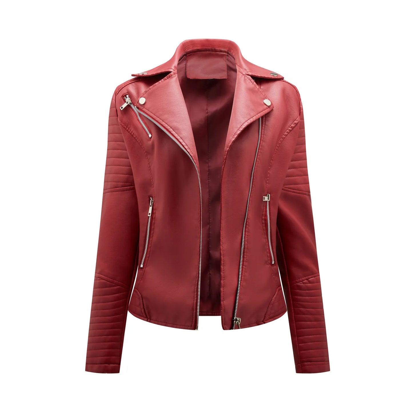 Veste de motard en cuir pour femme, manteau en peau de mouton, rouge, noir, abricot, café, fermeture éclair moto, automne, printemps, 2024