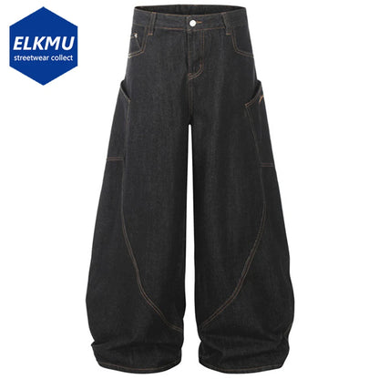 Jean Baggy à jambes larges pour hommes, pantalon en Denim ample avec poches latérales, Streetwear Harajuku Hip Hop