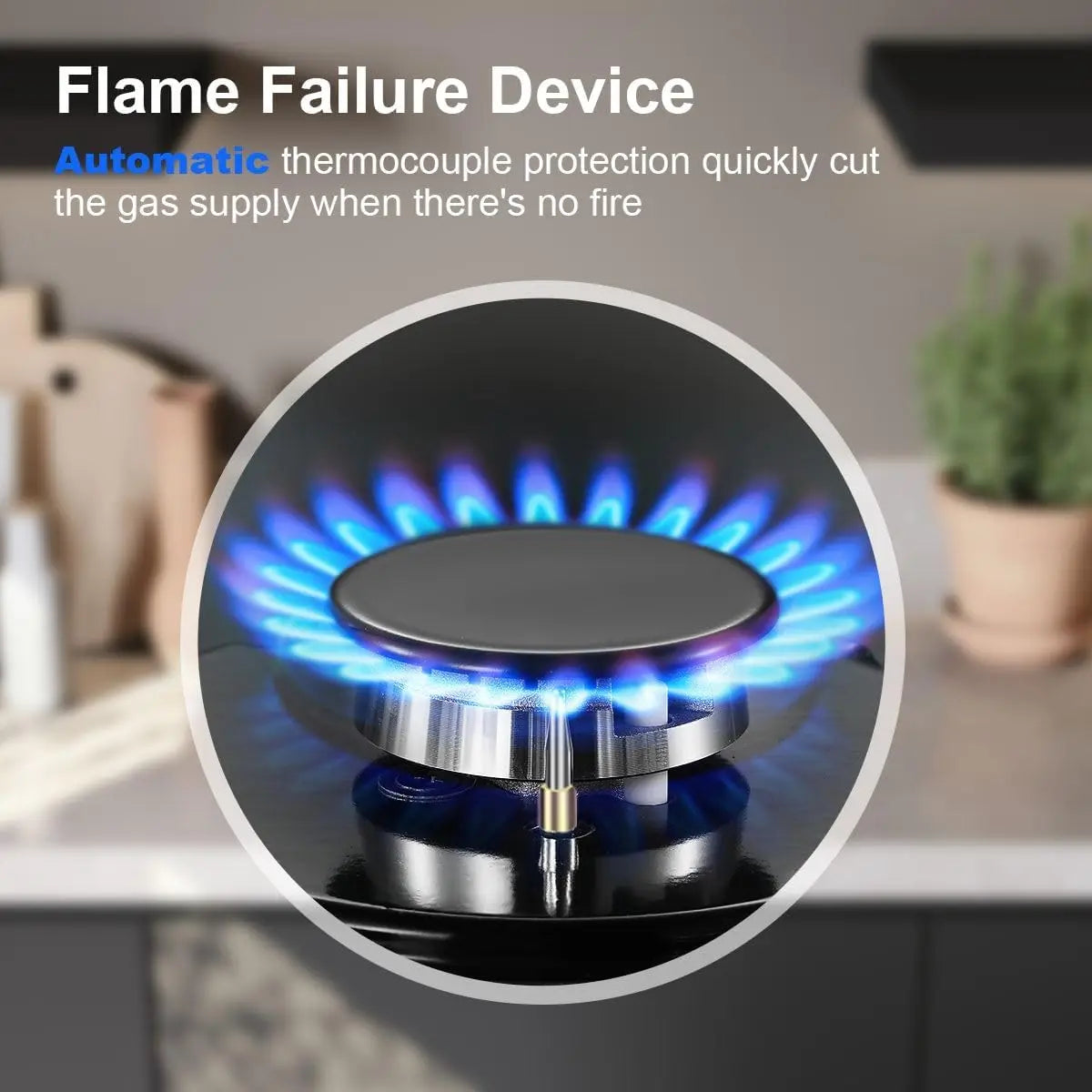 Topbathing-Plaque de cuisson à gaz 8000W, 4 brûleurs NG/GPL convertible, verre noir intégré avec Eva Wok, protection contre les pannes de flamme