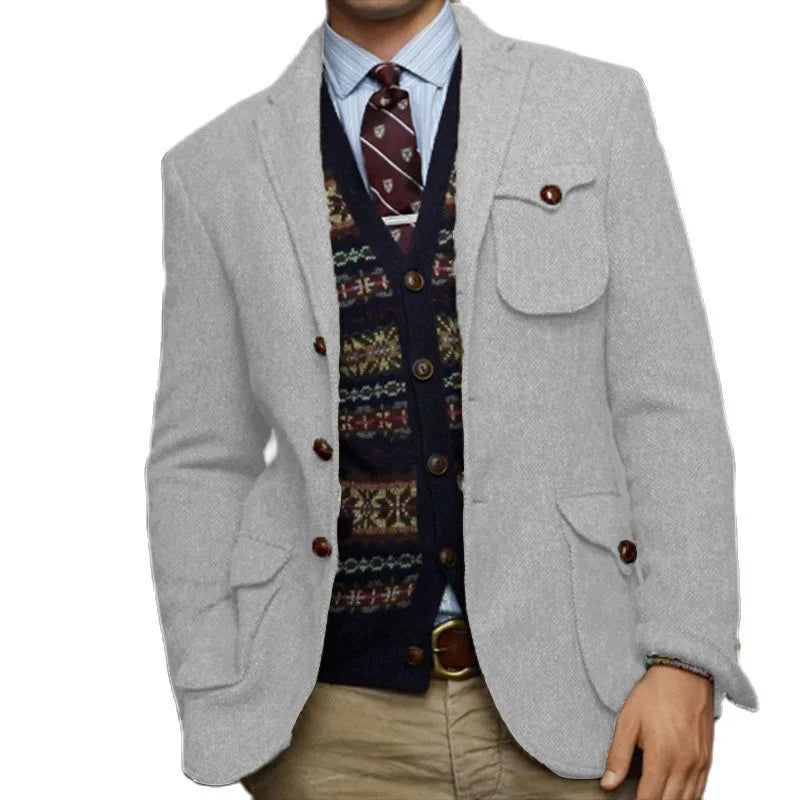Veste en tweed trempée pour hommes, simple boutonnage, revers pointu, veste multi-poches, mince, élégante, mode, chimsteampunk, mariage, Rh