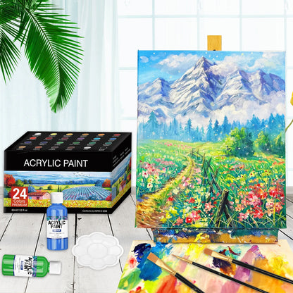 Ensemble de peinture acrylique avec 10 pinceaux, 24 couleurs (60ml, 2 US fl oz), artisanat d'art pour Halloween, citrouille, peinture céramique, Kit de fournitures d'art