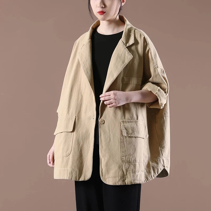 Printemps automne 2025 nouvelle femme coréenne costume ample manteau femmes littéraire un bouton solide Blazer veste Cardigan vêtements d'extérieur femme