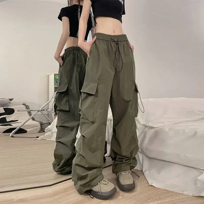 Mode 2025 femmes pantalons américain haute rue femme décontracté ample Cargo pantalon femme armée vert pantalon Streetwear