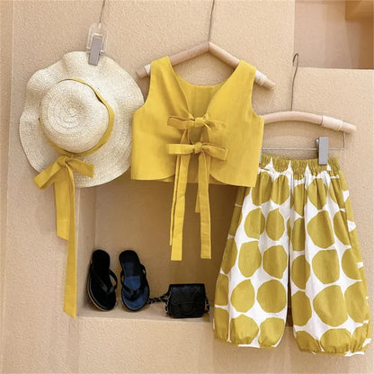 BEAR LEADER-Ensemble de vêtements pour filles, tenue d'été en mousseline de soie, motif floral, col licou + short brodé, en paille, pour enfants, 2023