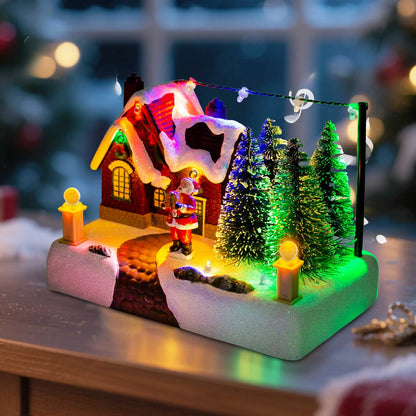 Scène de Village de noël, bâtiment à collectionner avec lumières, arbres, père noël, ville de neige, décor de paysage, vacances, maison, bureau, cheminée