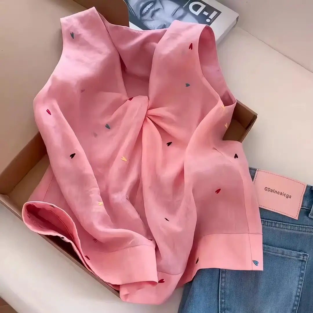 Coréen rose amour croix Kink gilet chemise Dopamine Design Niche haut 2025 femmes été