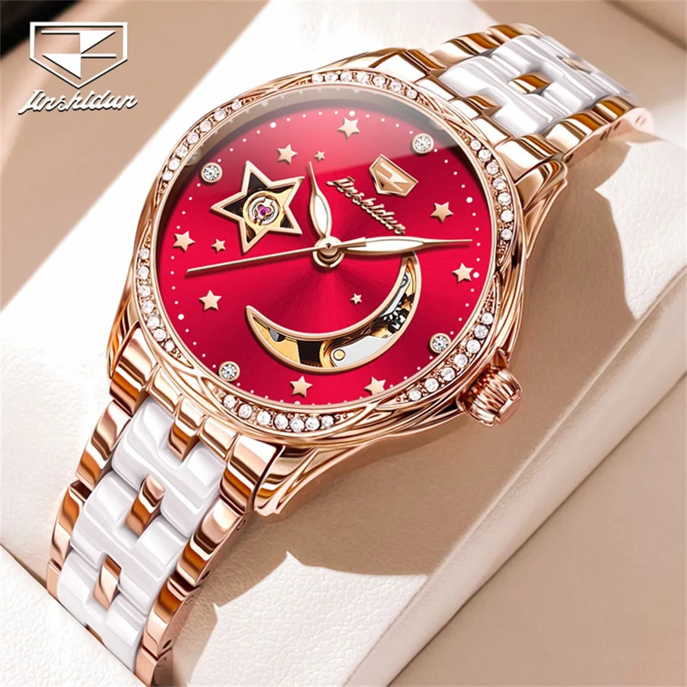 JSDUN-Montres mécaniques automatiques étanches pour femmes, modules en céramique, montre-bracelet de luxe pour dames, nouvelle mode originale