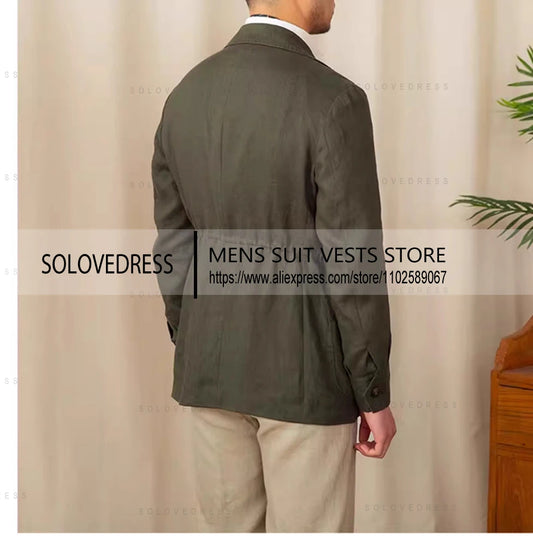 Veste en lin simple boutonnage col à revers coupe ajustée lin costumes pour hommes veste d'été Blazer (juste une veste)