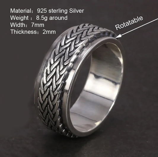 Bagues rotatives en argent Sterling 925 pour hommes et femmes, Type corde de chanvre Simple, Spinner, bijoux masculins Vintage