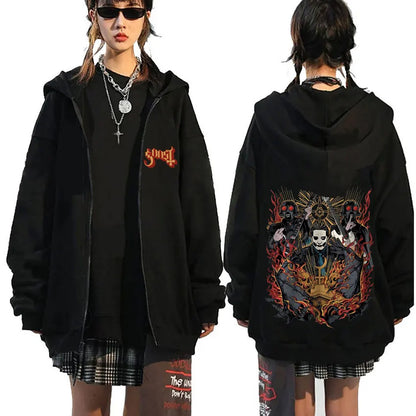 Mesurost Band Zipper Hoodie pour hommes, Hip Hop Respzed Fashion, Cartoon Anime Graphic Print, Zip Up Hoodies, Rock Gothic, PVD