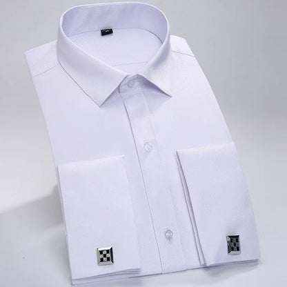 Chemise de Smoking à Manches sulfpour Homme, Tenue Décontractée, Coupe Cintrée, Couleur Unie, Document Français, Qualité