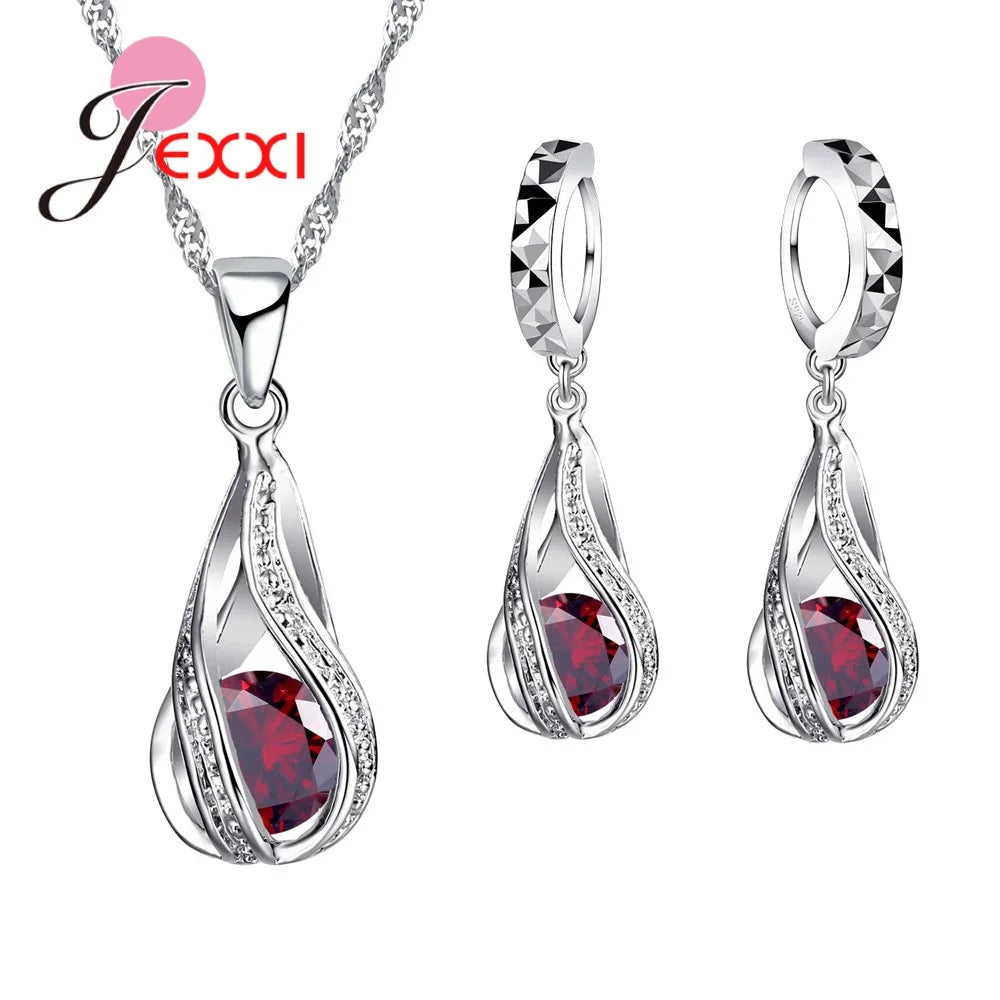 Ensemble de bijoux en argent Sterling 925, pendentif, boucles d'oreilles, en forme de spirale, cristal blanc, vente en gros