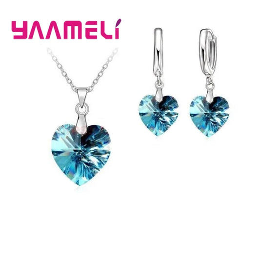 Ensemble de bijoux en forme de coeur d'amour pour femmes, argent regardé 925, patients, mariage, mode, cristal, Pmotpresidence, colliers, boucles d'oreilles